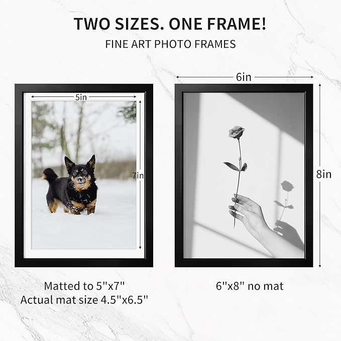 Fun Memories 6x8 Metal Picture Frame - 6 x 8 Aluminum Photo Frames with 5x7 Removable Mat- Ideal for Wall or Tabletop Display - Wall Hook Hanging Hardware Included (Black, 3 Pack)