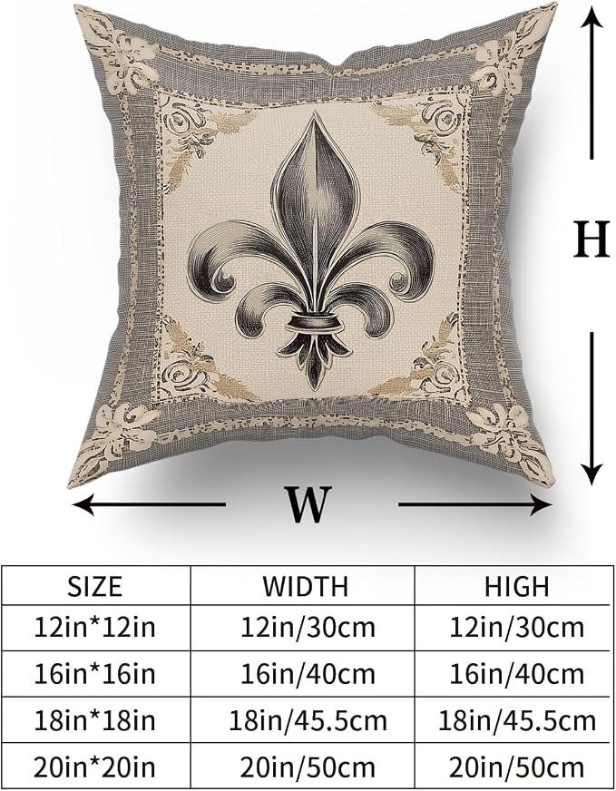 Giwawa Mardi Gras Throw Pillow Covers 16x16 Inches Vintage Country Style Fleur de Lis Print Decorative Pillow Cases Set of 2 Retro Soft Cotton Cushion Covers for Sofa Couch Bedding Holiday Decor