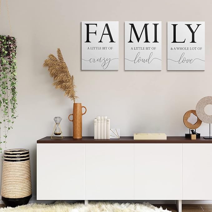GUBIYU Home Family Wall Decor, Wall Art for Living Room Set of 3 Inspirational Canvas Prints Black and White Framed Canvas Art Paintings Wood Wall Decoration for Dining Room Bedroom Home Decor 24"x36"