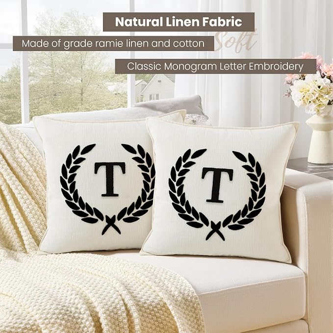 Pack of 2 Chenille Initials Pillowcases 20x20 inch Cream White