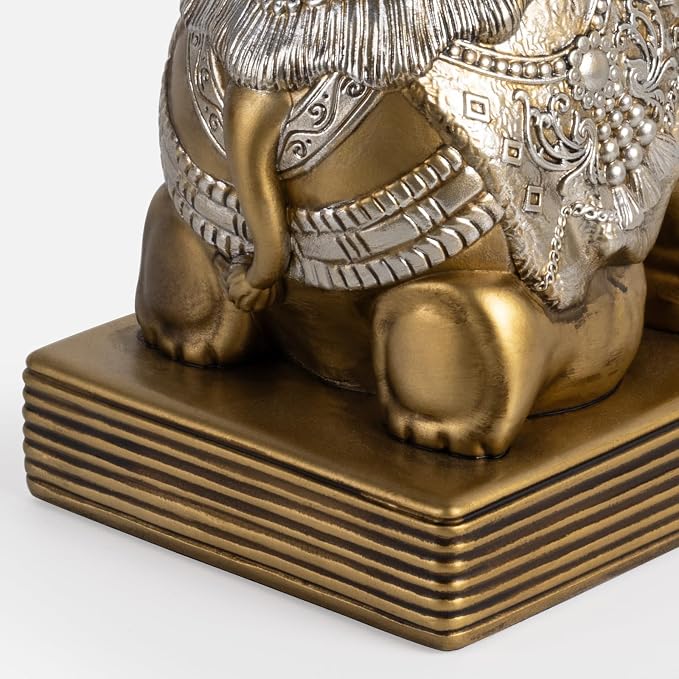 Elephant Book Ends for Shelves, Vintage Decorative Bookends, Book Holders with Anti-Slip Pad for Book Lovers Heavy Book Stopper for Home Office Decor (Gold)