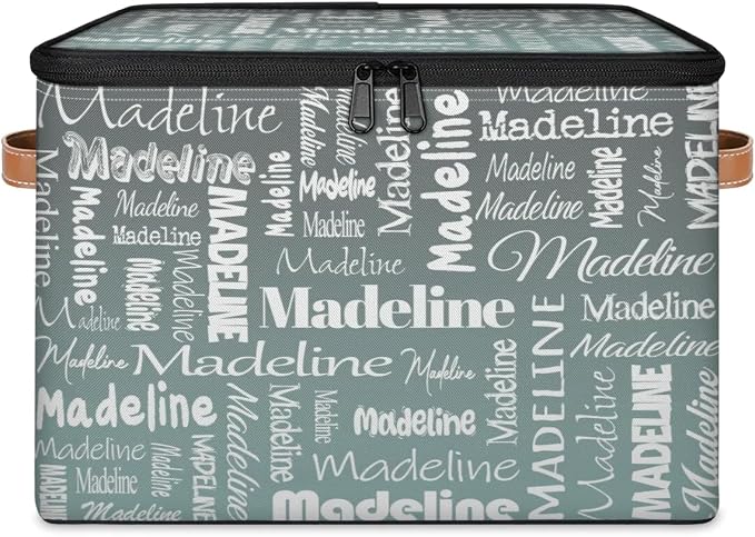 Personalized Name Storage Basket, Custom Keepsake Box, Grey Green