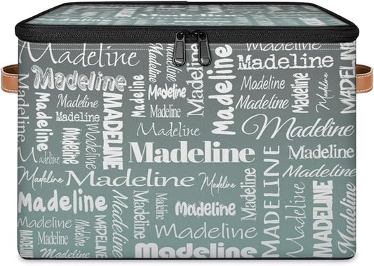 Personalized Name Storage Basket, Custom Keepsake Box, Grey Green