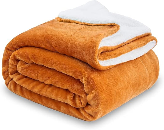 SOCHOW Sherpa Fleece Fall Throw Blanket, Burnt Orange, 60x80 inches | Double-Sided Super Soft Luxurious Plush Blanket Twin Size
