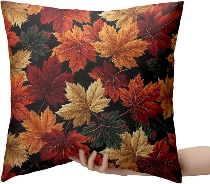 Fall Leaves Pillow Covers Autumn Maple Leaf Throw Pillow Covers 16x16 Set of 2 Harvest Outdoor Pillow Cases Thanksgiving Seasonal Cushion Cases for Home Farmhouse Garden