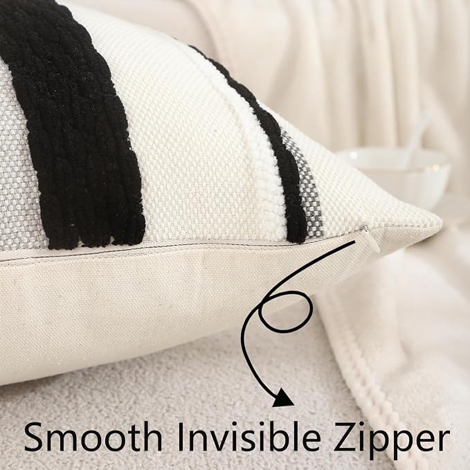 Black and White Throw Pillow Covers 18 x 18 Set of 2 Boho Decor