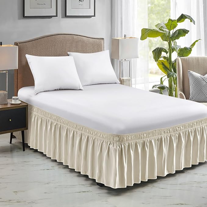 FreshCulture King Bed Skirt, Dust Ruffle for King Size Bed, Easy Fit with 18-Inch Tailored Drop, Elastic Wrap Around Bed Skirt King Size, Hotel Quality Bed Skirts for Adjustable Bed (Cream)