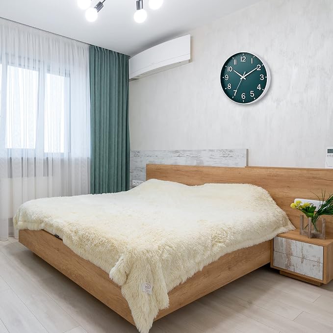 HZDHCLH 12 Inch Silent Wall Clock Battery Operated Non Ticking Dark Green | 12 inch Silent Non Ticking Modern Wall Clock for Living Room Bedroom Kitchen Office Classroom Decor