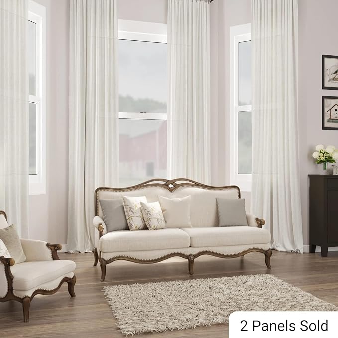 Extra Long Linen Curtains 100 Inches Long for Living Room Natural Cream Semi Sheer Curtain Rod Pocket 2 Panels Set Boho Farmhouse Light Filtering Window Drapes for Bedroom Beige Ivory 52x100