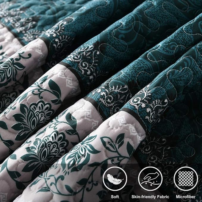 Travan 3-Piece Queen Quilt Set Quilted Bedspread Oversized Microfiber Soft Lightweight Bedding Set with Shams for All Season, Blue Ocean, Queen Size