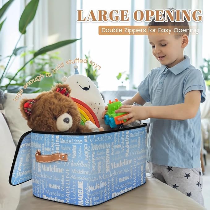 Custom Storage Basket with Name, Personalized Keepsake Box,Blue