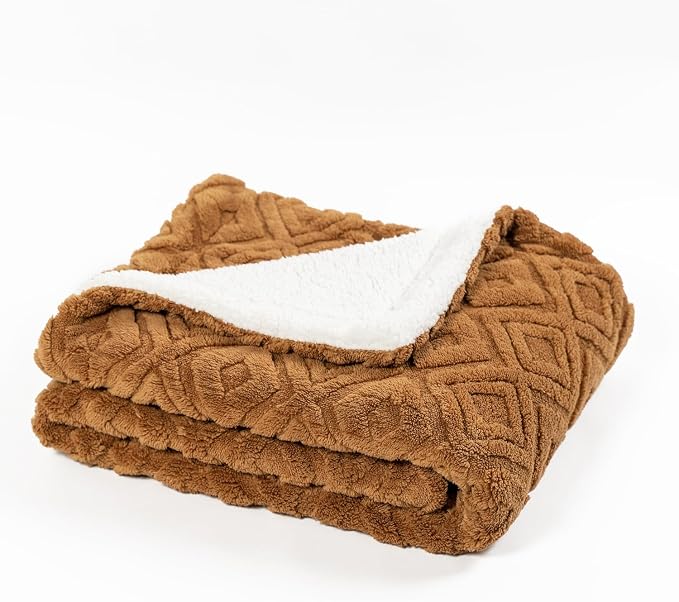 EverGrace Jacquard Reversible Sherpa Throw Blanket, 50" x 60", Burnt Orange | Jacquard Sherpa Throw Blanket, Super Soft, Cozy Plush Blanket, Reversible Thick Warm Throw for Bed, Sofa, Living Room