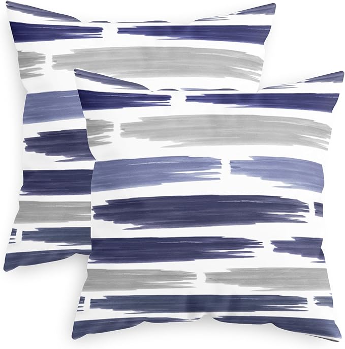CaliTime Throw Pillow Cases Pack of 2 Cozy Fleece Abstract Geometric Texture Decorative Cushion Covers for Couch Bed Sofa Farmhouse Decoration 18 X 18 Inches Navy Blue