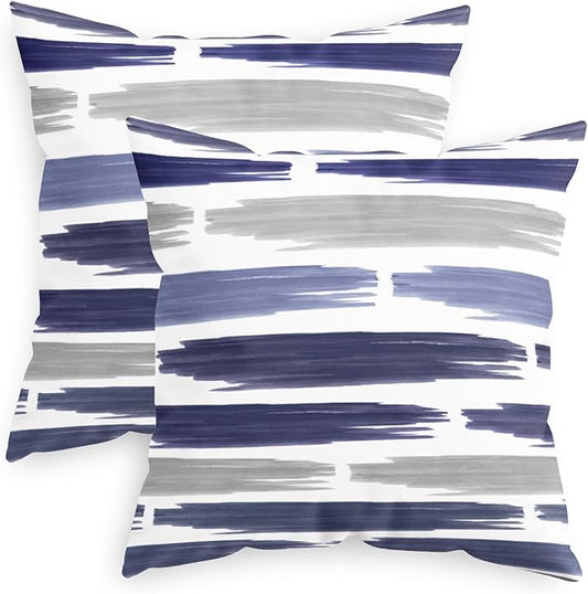 CaliTime Throw Pillow Cases Pack of 2 Cozy Fleece Abstract Geometric Texture Decorative Cushion Covers for Couch Bed Sofa Farmhouse Decoration 18 X 18 Inches Navy Blue