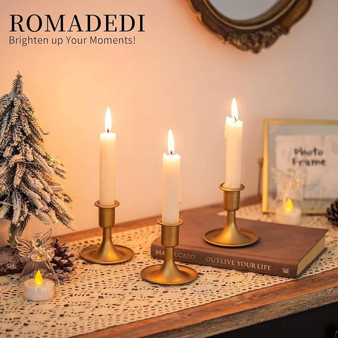 Candlestick Holders Taper Candle Holders, Romadedi Gold Candle Stick Candle Holder for Table Centerpiece, Wedding Reception, Festive Christmas Mantel Decoration or Home Decor, Set of 6 | for Standard Candlestick, Festive Table Centerpiece, Vintage Home...