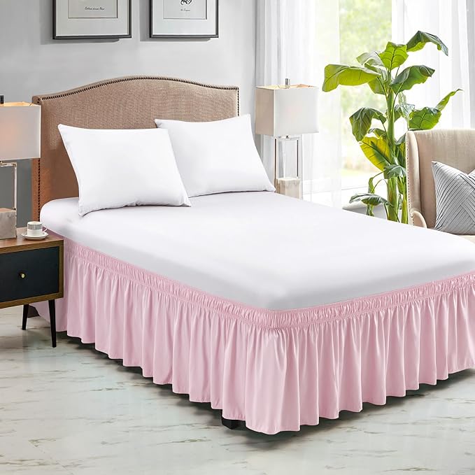 FreshCulture King Bed Skirt, Dust Ruffle for King Size Bed, Easy Fit with 15-Inch Tailored Drop, Elastic Wrap Around Bed Skirt King Size, Hotel Quality Bed Skirts for Adjustable Bed (Dusty Pink)