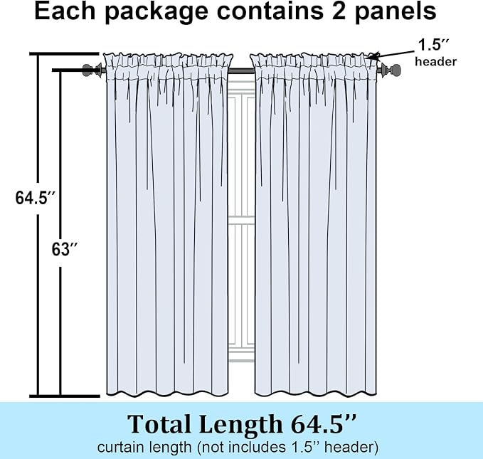 Simplebrand Cream Sheer Curtains 63 Inch Length 2 Panels, Rod Pocket Solid Color Window Sheer Curtain Panels, Elegant Curtains & Drapes for Living Room, Bedroom 2 Panels (Cream, 42" W x 63" L)