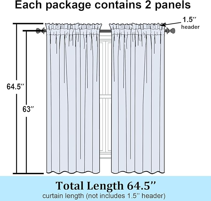 Simplebrand Aqua Sheer Curtains 63 Inch Length 2 Panels, Rod Pocket Solid Color Window Sheer Curtain Panels, Elegant Curtains & Drapes for Living Room, Bedroom 2 Panels (Ivory, 42" W x 63" L)