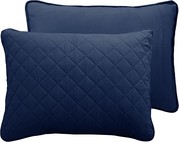 Easy-Going Reversible Quilt Set King, Bedspread with 2 Shams, Navy/Ivory | Machine Washable Lightweight Bed Comforter, 1 Quilt + 2 Pillow Shams, All Season Bed Coverlets for Bedroom
