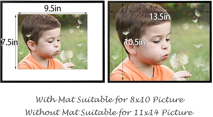 Frametory 2 Pack 11x14 Aluminum Frame with Mat for 8x10 Photo, Black