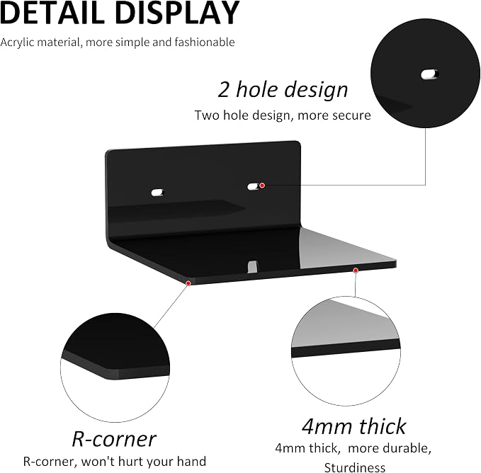 Sezanrpt 6 Inches Acrylic Small Wall Shelves 2 Pack, Floating Shelf for Wall Mounting, Acrylic Display Ledges for Funko Pop Figures, Home Décor, Living Room, Gaming Room, Plants(6 inch, Black)