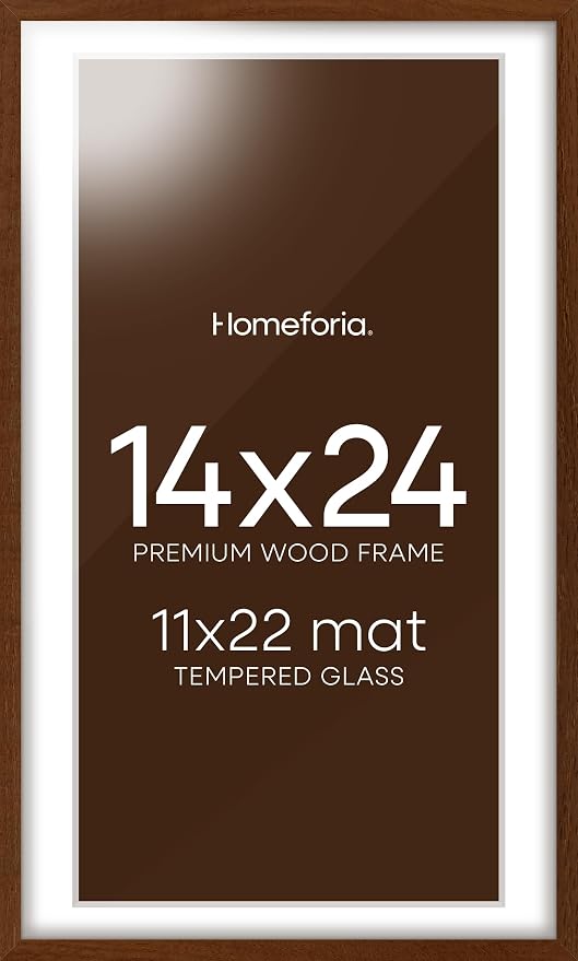 Homeforia 14x24 Brown Oak Picture Frame, High-End Wood, 11x22 Mat, Glass