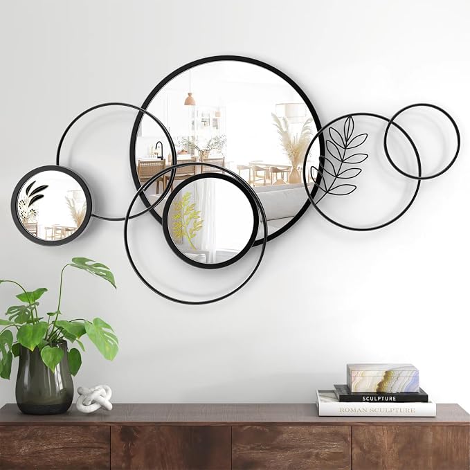 Wall Mirror Decorative, Round Decorative Mirror, Large Decor Metal Wall Art | 45''x25.5'' Print Mirror for Entryway, Living Room, Bedroom, Dining Room Kitchen Decor