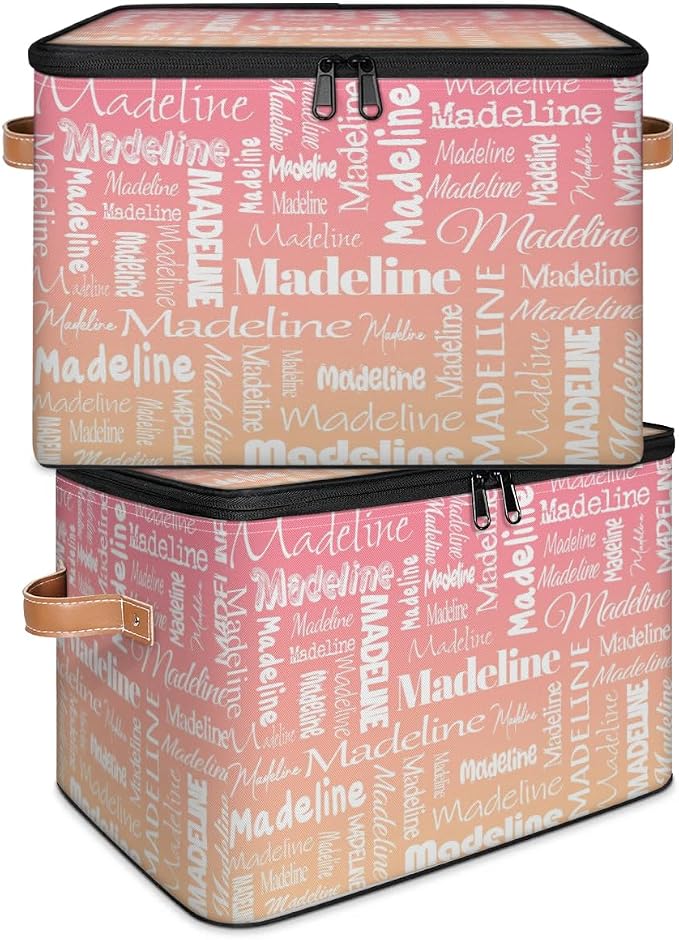 Custom Name Storage Basket, Personalized Keepsake Box, Pink Apricot