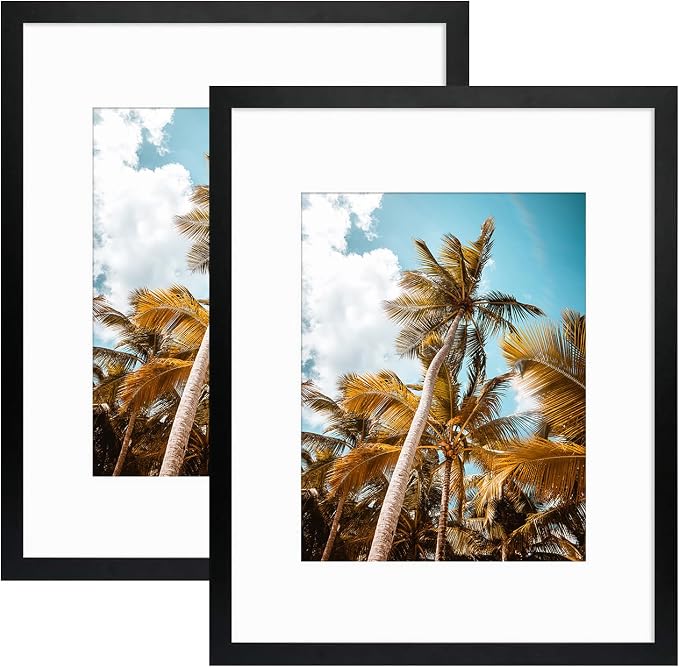 Frametory 2 Pack 16x20 Black Picture Frame with Real Glass Mat for 11x14