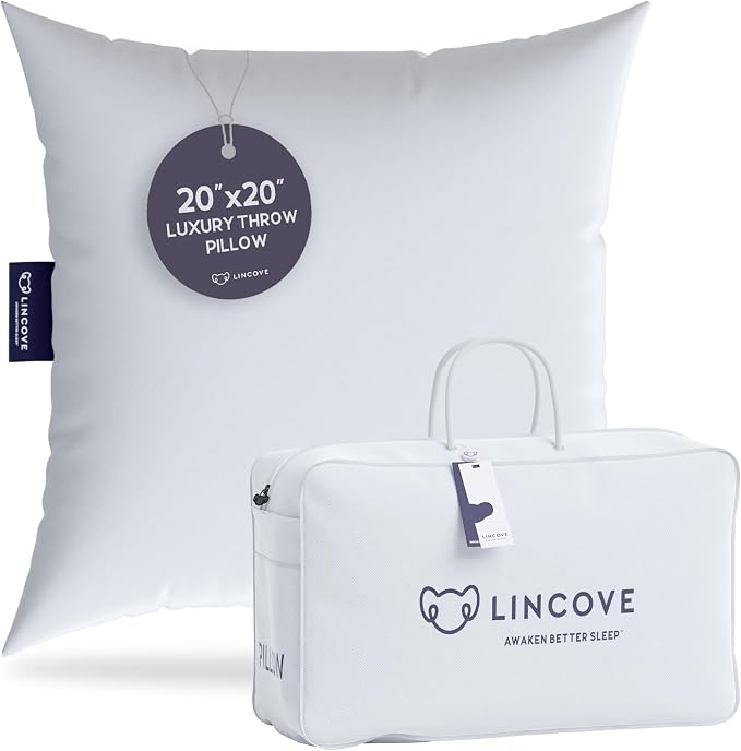 Lincove Euro Throw Pillow Insert Square 20"x20" Pillow – Made in Canada, 100% Cotton Shell, Down Alternative Filling, Vegan-Friendly, Hypoallergenic - Decorative Couch Pillows, 1 Pack