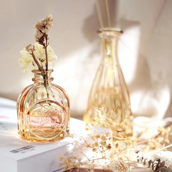 TBWIND Gold Amber Glass Bud Vases Set of 12, Small Vases for Flowers | Mini Vintage Vases, For Centerpieces, Bud Vase in Bulk, For Wedding Decor, Single Flowers, Office and Home Table Flower Décor