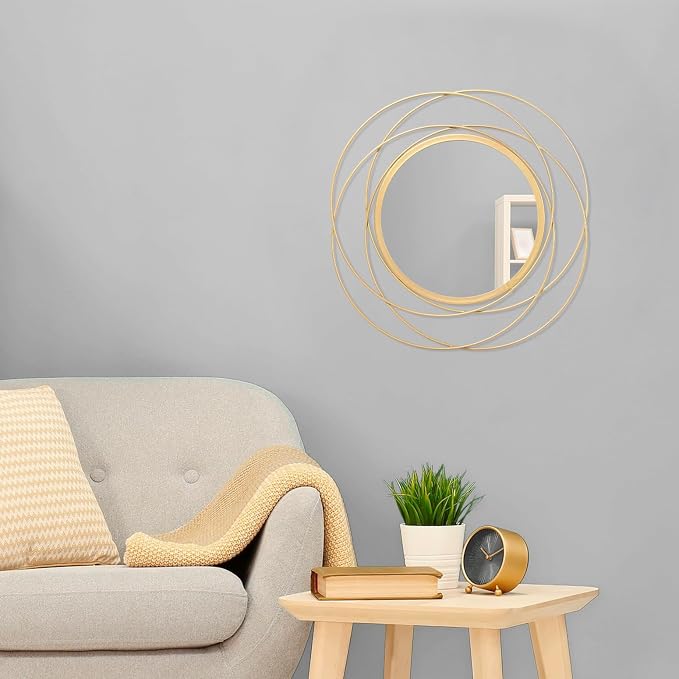 Large Round Mirror with Iron Metal Wire Frame Wall-Mounted Mirror for Home Decorative Living Room Bedroom Bathroom Entryway 16” x 16”