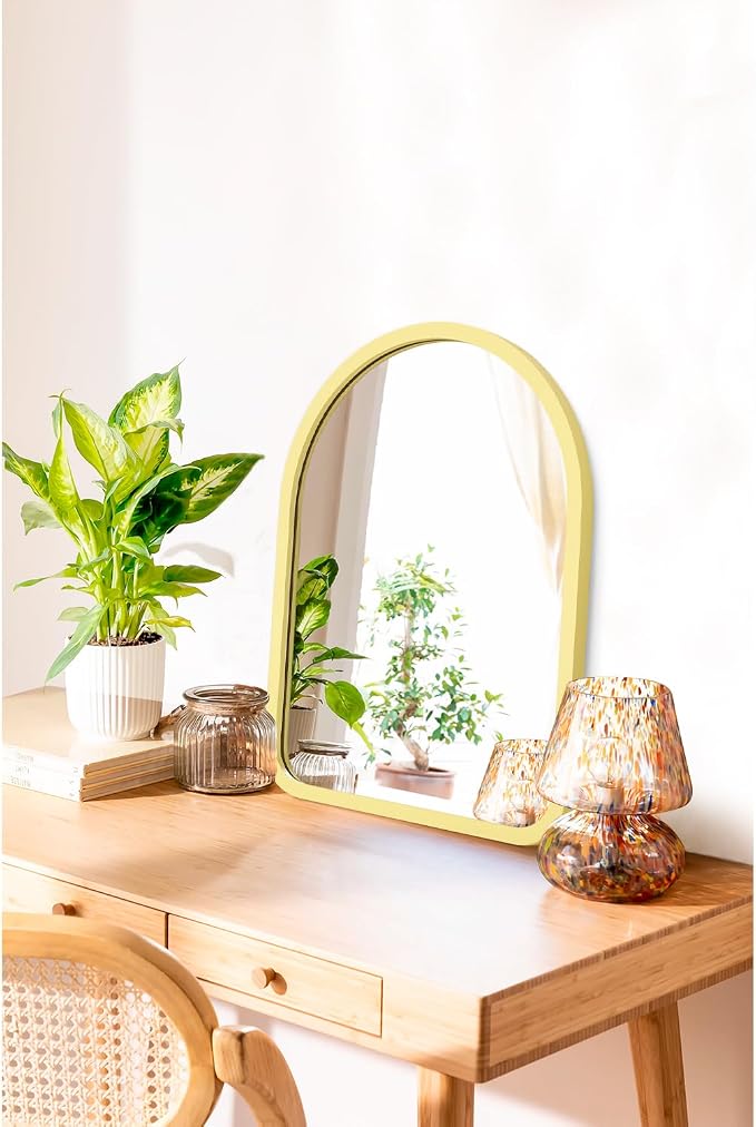 Arch Wood Mirror, Frame Rustic Wall Mirror Arched Decorative Bathroom Farmhouse Bedroom Hanging Mirror Home Wall Decor Small 16" x 12"