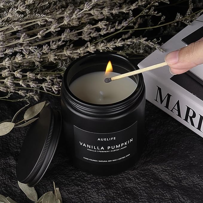 Fall Candle, Vanilla Pumpkin Scented for Home, Soy Wax | Autumn aromatherapy candle; 50-Hour Burn; Fall home decor; Holiday gift for women men