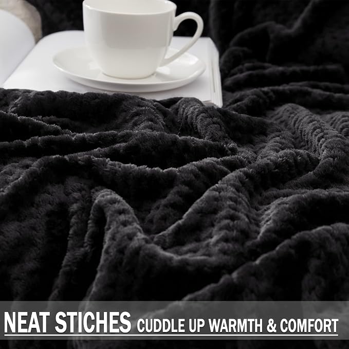 Exclusivo Mezcla Soft Waffle Fleece Bed Blanket Twin XL Size, Black | Lightweight Plush Blanket for Bed, Couch, Sofa, Cozy Fluffy Design for Bedroom, Guest Room, All Season, 90x66 Inches