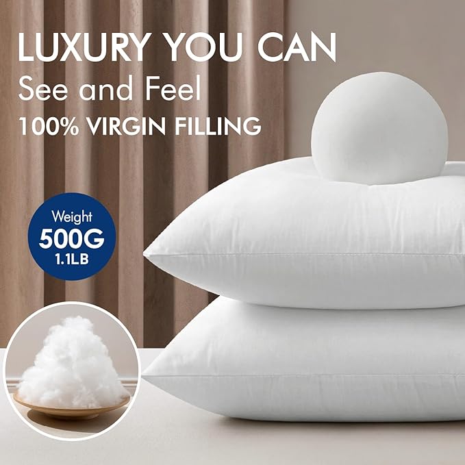 MIULEE 12x12 Inch Pillow Inserts Pack of 4-100% Cotton Cover | White Throw Pillow with 100% Virgin Microfiber for Bed Sofa Couch Living Room, All-Season Decorative Back Support