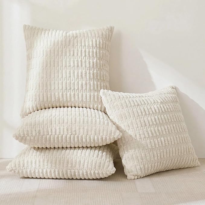 Fancy Homi 4 Packs Decorative Throw Pillow Covers for Living Room Couch Bed, Modern Farmhouse Boho Home Décor Accent Cushion Case, 22" x 22", Cream