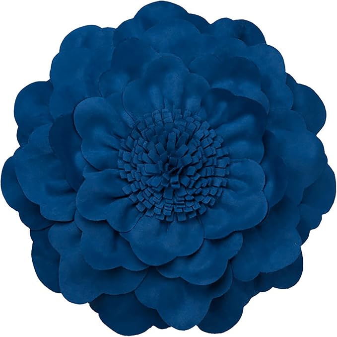 JWH Handmade Flower Throw Pillow Cover Decorative Peony Pillow Case Round Cushion Floral Pillowcase for Bedroom Bed Couch Living Room 14 Inch Royal Blue