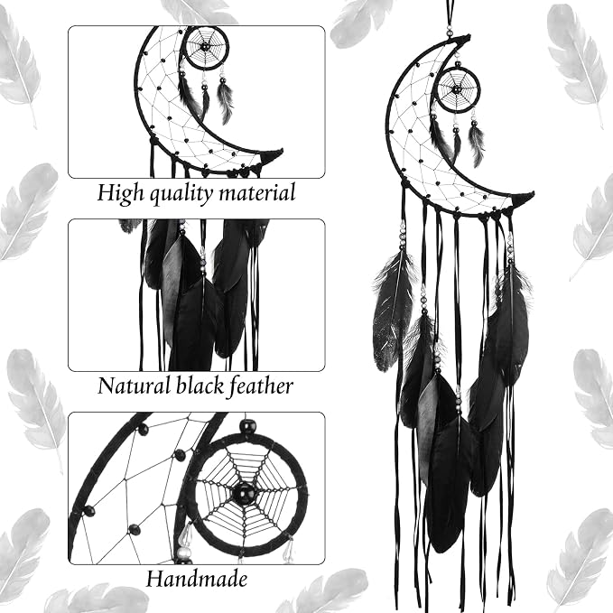 Jetec 3 Pcs Dream Catcher for Girl Star Sun Moon Decor, Light Black