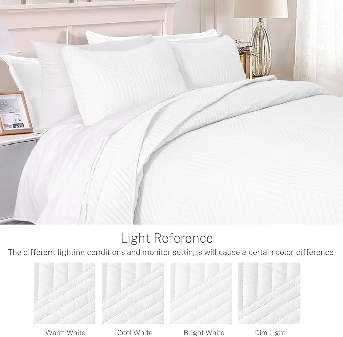 Exclusivo Mezcla Ultrasonic Twin Quilt Bedding Set, White | Lightweight Bedspreads, Soft Microfiber, Modern Geometric Coverlet, All Season Bed Cover, 1 Quilt and 1 Pillow Sham