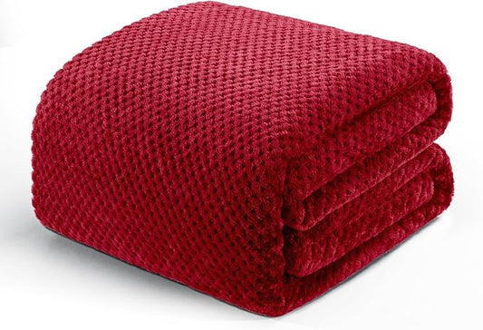 Exclusivo Mezcla Soft Waffle Fleece Bed Blanket Twin XL Size, Deep Red | Lightweight Plush Blanket for Bed, Couch, Sofa, Cozy Fluffy Design for Bedroom, Guest Room, All Season, 90x66 Inches