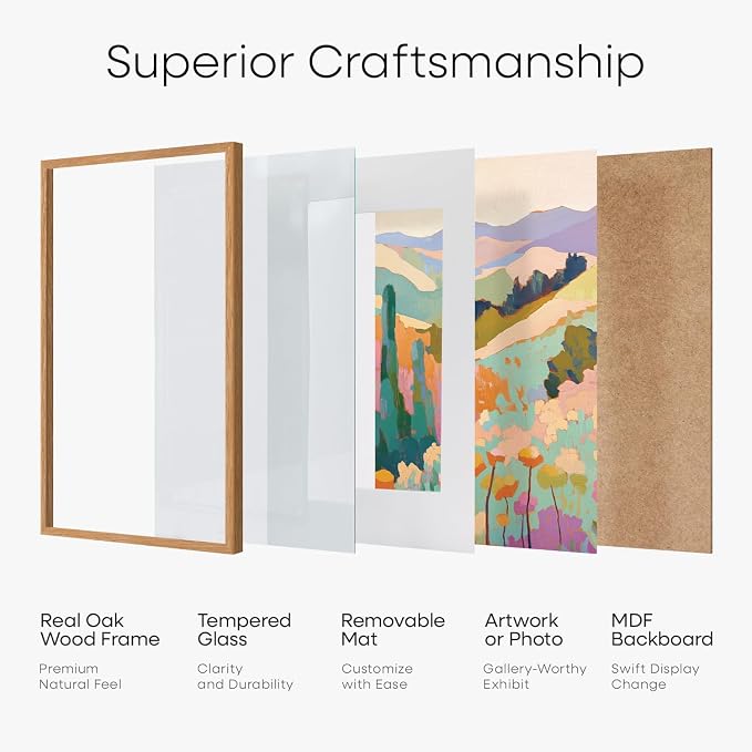 Homeforia 11x14 Natural Oak Diploma Frame, High-End Wood, 8.5x11 Mat, Glass