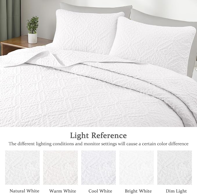 Exclusivo Mezcla King Quilt Set, White | Lightweight Soft Bedspreads Coverlets, All Season Bedding with 2 Pillow Shams, Modern Style for Bedroom Guest Room