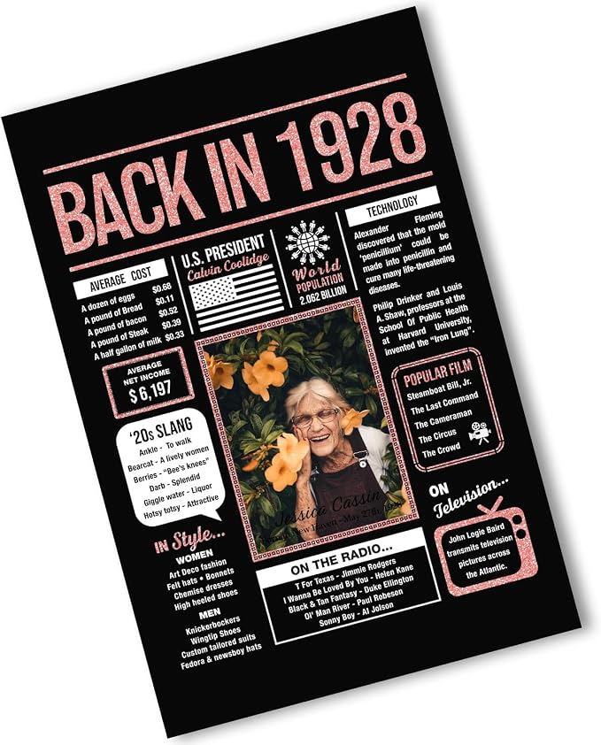 Happy 97th Birthday Party Decorations For Women Rose Gold - Gifts For 97 Year Old Women, Personalized 97th Birthday For Mom, Grandma, 97 Yr Old Bday Decor, Back In The Day You Born Birthday Poster