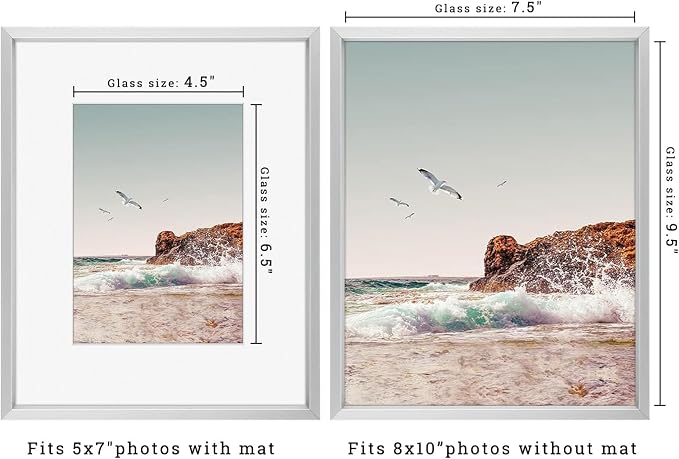 Frametory 8x10 Silver Aluminum Metal Picture Frame Mat for 5x7 Glass