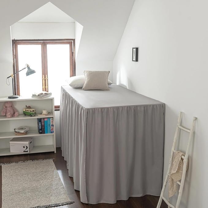 Dorm Bed Skirt Twin XL 42 Inch Drop Length | Light Grey, Ruffled Pattern College Dorm Room Bed Skirts - Split Corner, Easy Care, Microfiber Bed Skirt with Platform
