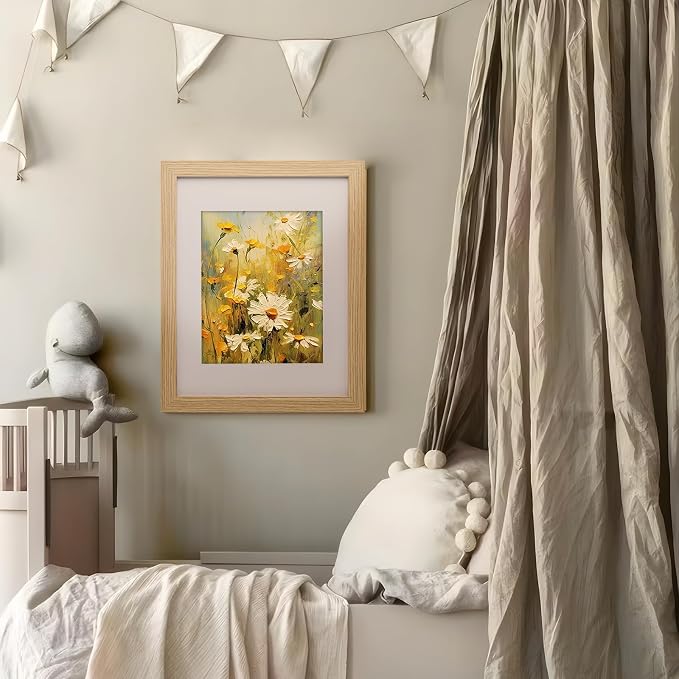 12x16 Picture Frame-Natural Oak,9x12 Mat,Tempered Glass,Engineered Wood