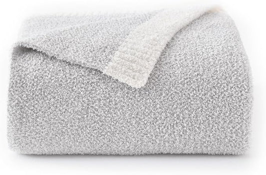 Chunky Knit Boucle Throw Blanket, Soft Washable Coastal Blanket for Bed Couch, Lightweight Cozy Oversized Feather Knit Blanket Indoor Outdoor for Sofa (Grey, Throw 50"x60")