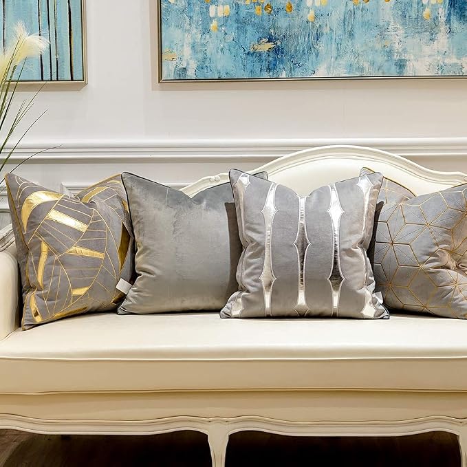 Avigers Throw Pillow Cover 18 x 18 Inch, Grey Gold, Velvet, Hidden Zipper