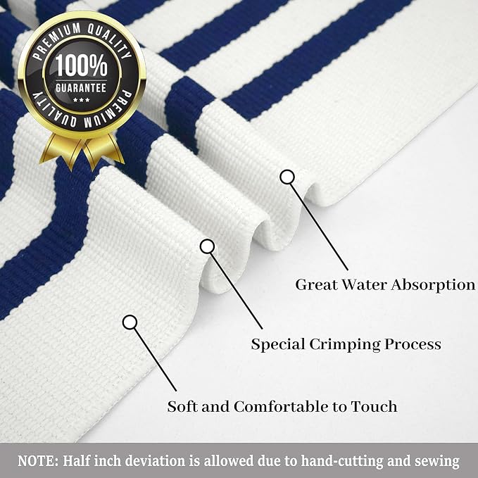 KILOCOCO Blue and White Striped Rug 2.3'x3.6' Washable Front Door Mat | Indoor Outdoor Rugs, Cotton Striped Layered Doormats, Low Pile Front Porch Rug, Woven Mat for Independence Day Decor